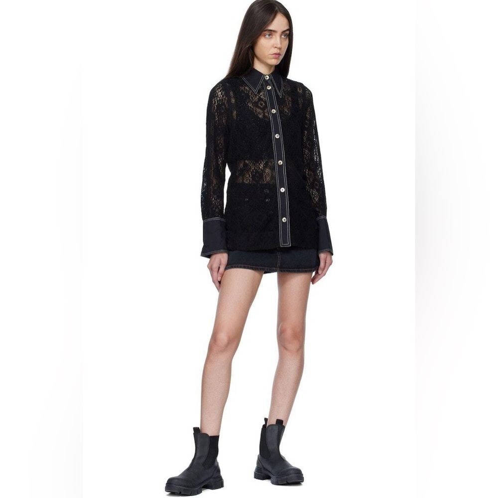 GANNI Lace Long-sleeve Shirt in Black 0 NWOT